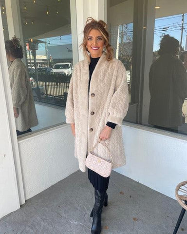 Full Sleeve Fuzzy Coat - Cream