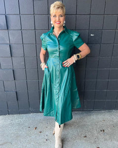 Karlie Pleather Midi Shirt Dress - Teal
