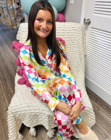 MuMu Classic Pj Set - Multi Checker Silky