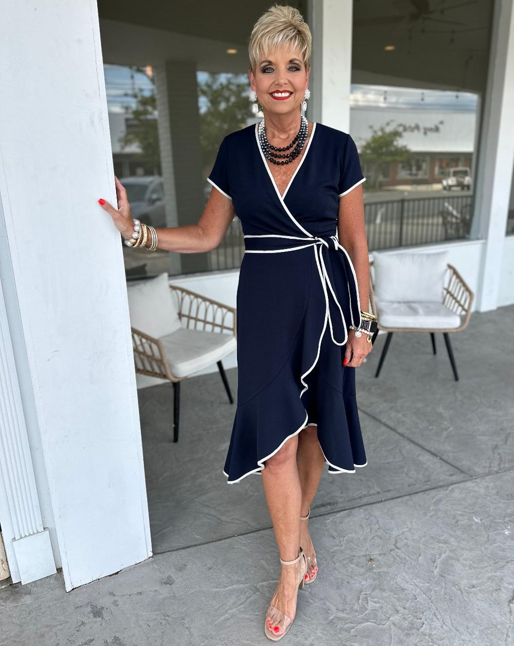 Navy wrap dress short sleeve best sale