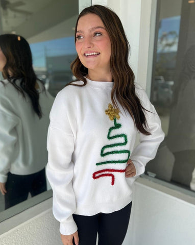 Christmas Tree Patch Sweatshirt - White
