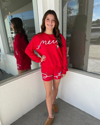 Christmas Sweatshirt & Short Set - Red