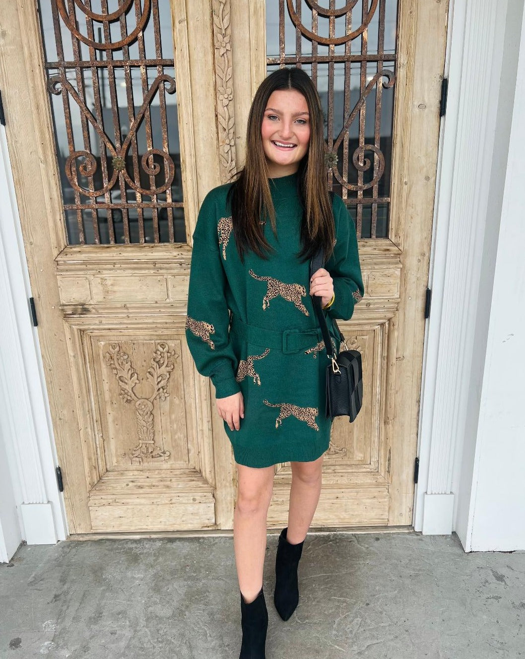 Wild About You Sweater Dress - Green Cheetah