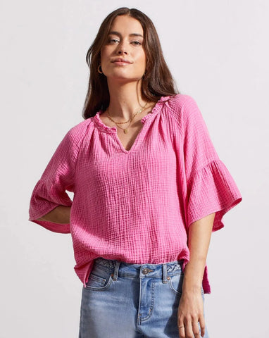 TRIBAL Cotton Gauze Raglan Sleeve Blouse - Hi Pink
