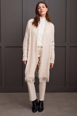 TRIBAL | Fringed Sweater Cardigan w/ Pearl Details