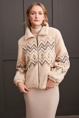 TRIBAL | Lined Boucle Sherpa Jacket w/ Embroidery