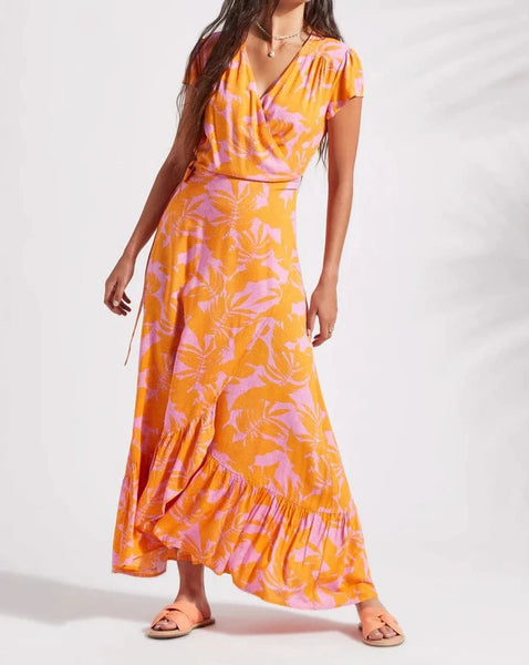 TRIBAL Printed Maxi Dress w/ Short Sleeves - Canary