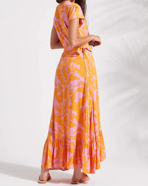 TRIBAL Printed Maxi Dress w/ Short Sleeves - Canary
