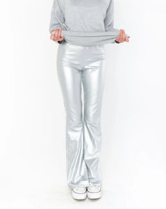 Show Me Your Mumu Nashville Pull On Flares - Silver Faux Leather