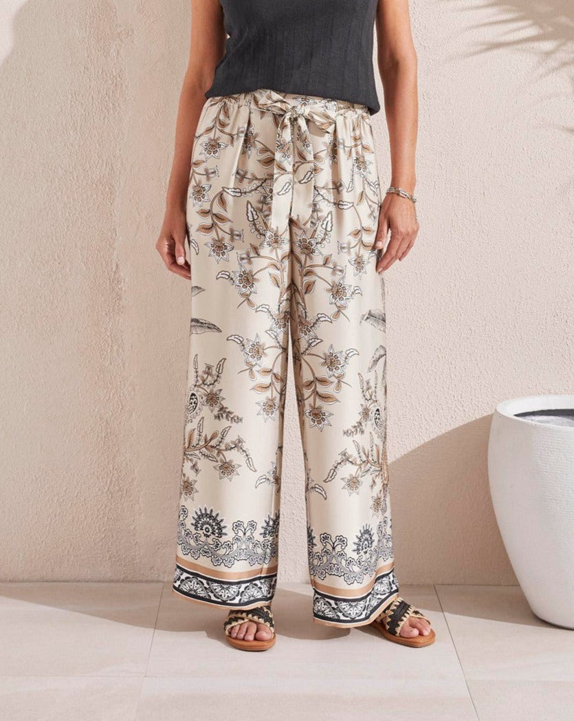 TRIBAL Placement Border Print Flowy Pant - French Oak