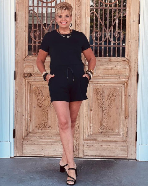 Spanx AirEssentials Short Sleeve Romper ($128) Size L in Very Black