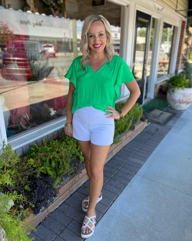 Flouncy Short Sleeve Blouse - Peridot